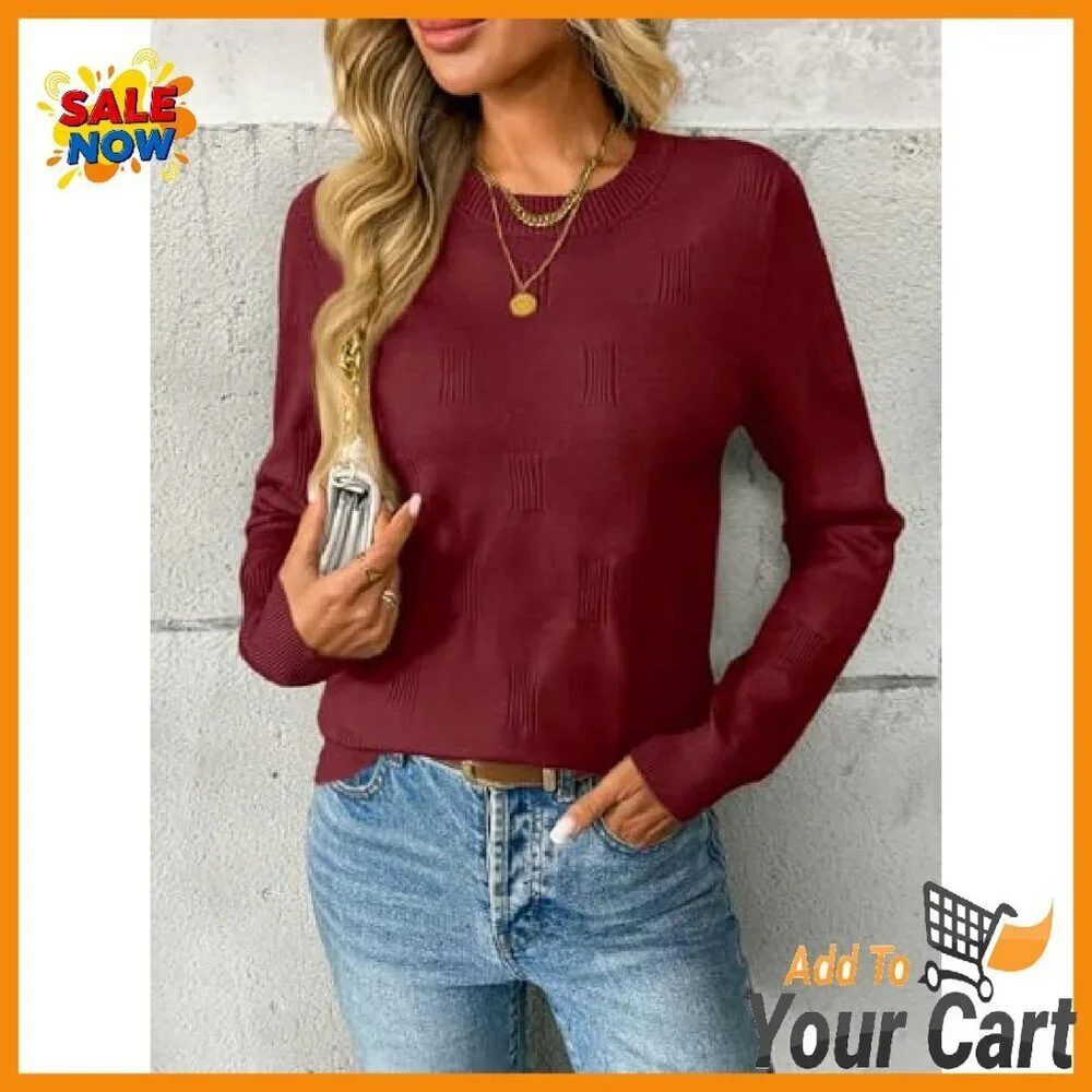 Lightweight Knit Pullover Sweater Women's Long Sleeve Casual Winter Top